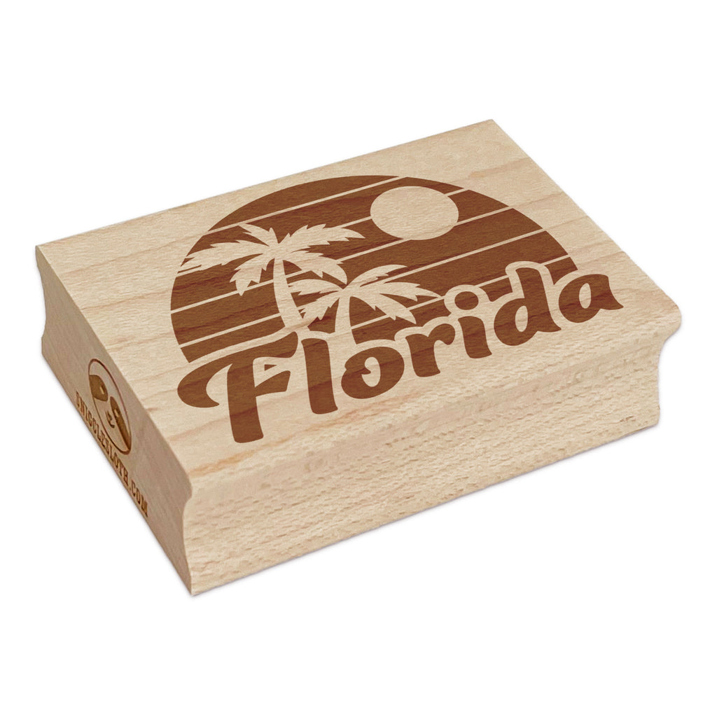 Florida Destination Tropical Sunset with Palm Trees Rectangle Rubber Stamp for Stamping Crafting