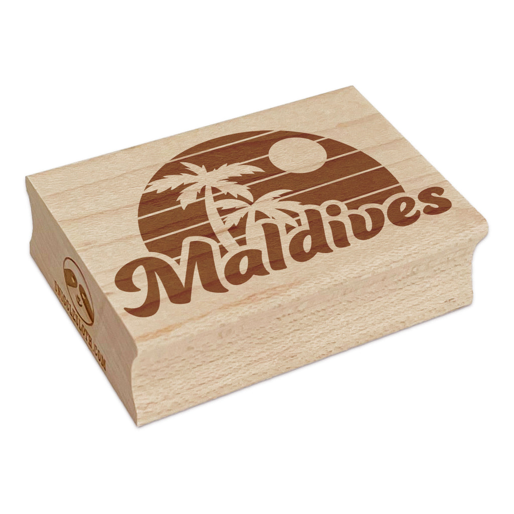 Maldives Destination Tropical Sunset with Palm Trees Rectangle Rubber Stamp for Stamping Crafting