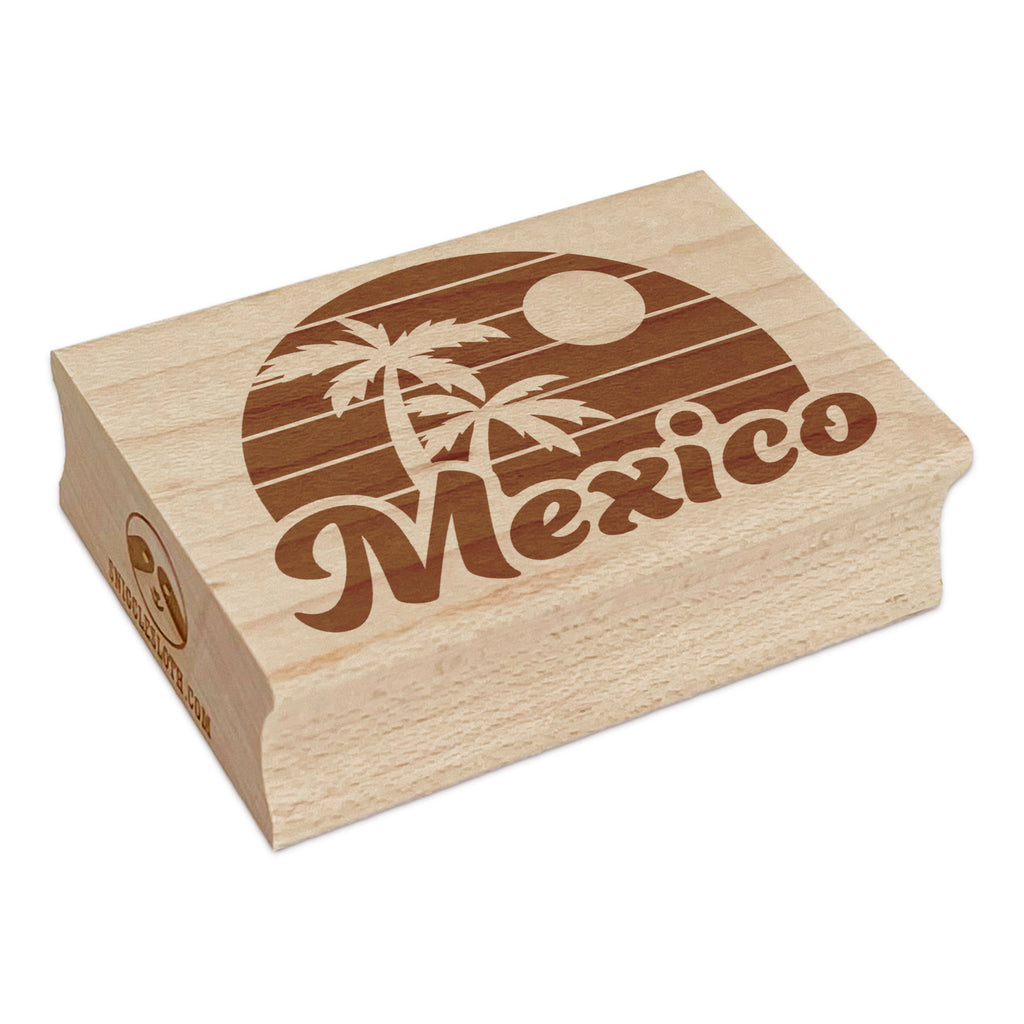 Mexico Destination Tropical Sunset with Palm Trees Rectangle Rubber Stamp for Stamping Crafting