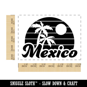 Mexico Destination Tropical Sunset with Palm Trees Rectangle Rubber Stamp for Stamping Crafting