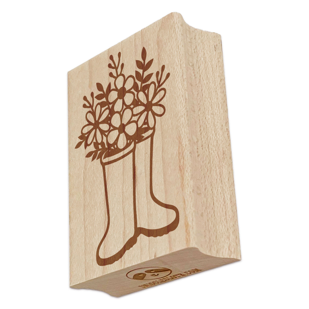 Rain Boots with Flowers Rectangle Rubber Stamp for Stamping Crafting