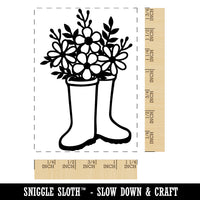 Rain Boots with Flowers Rectangle Rubber Stamp for Stamping Crafting