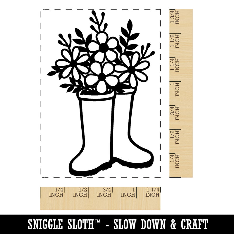 Rain Boots with Flowers Rectangle Rubber Stamp for Stamping Crafting