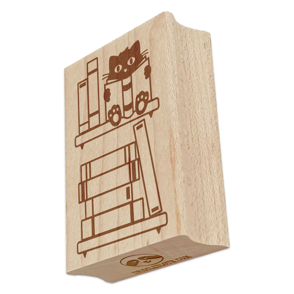 Book Tracker Cat on Shelf Rectangle Rubber Stamp for Stamping Crafting