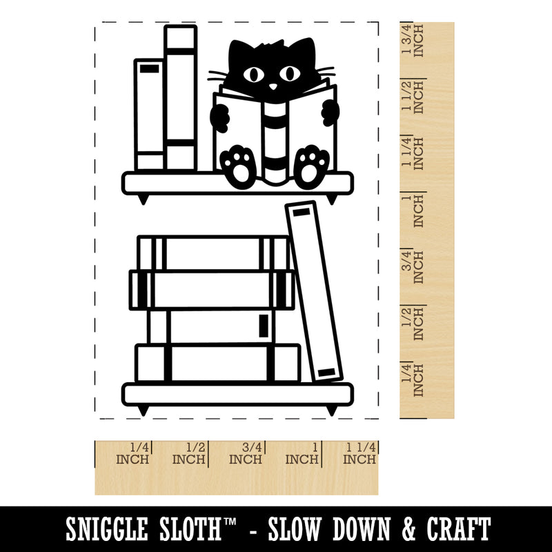 Book Tracker Cat on Shelf Rectangle Rubber Stamp for Stamping Crafting