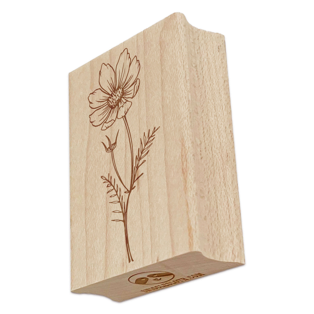 Hand Drawn Cosmos Flower Rectangle Rubber Stamp for Stamping Crafting