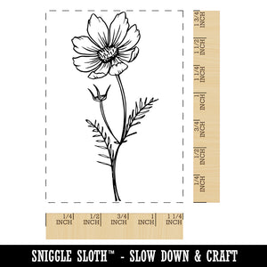 Hand Drawn Cosmos Flower Rectangle Rubber Stamp for Stamping Crafting