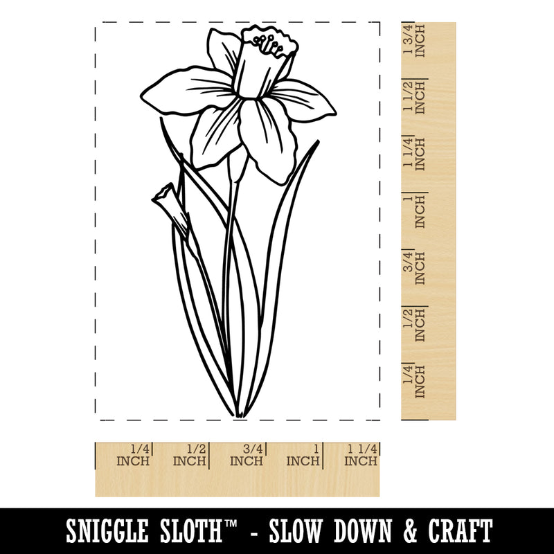 Hand Drawn Daffodil Flower Rectangle Rubber Stamp for Stamping Crafting