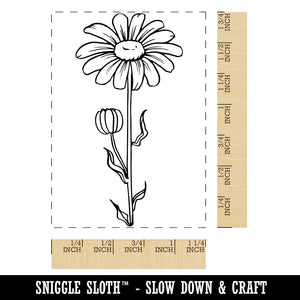 Hand Drawn Daisy Flower Rectangle Rubber Stamp for Stamping Crafting