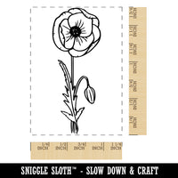 Hand Drawn Poppy Flower Rectangle Rubber Stamp for Stamping Crafting