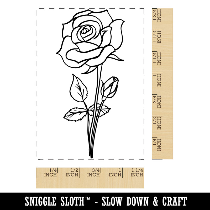 Hand Drawn Rose Flower Rectangle Rubber Stamp for Stamping Crafting
