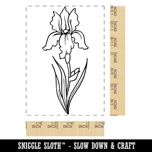 Hand Drawn Violet Iris Flower Rectangle Rubber Stamp for Stamping Crafting