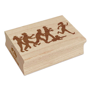 Undead Zombies Monsters Chasing Woman Rectangle Rubber Stamp for Stamping Crafting