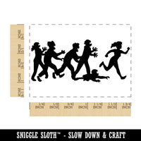 Undead Zombies Monsters Chasing Woman Rectangle Rubber Stamp for Stamping Crafting