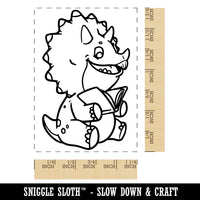 Baby Triceratops Reading Book Dinosaur Rectangle Rubber Stamp for Stamping Crafting
