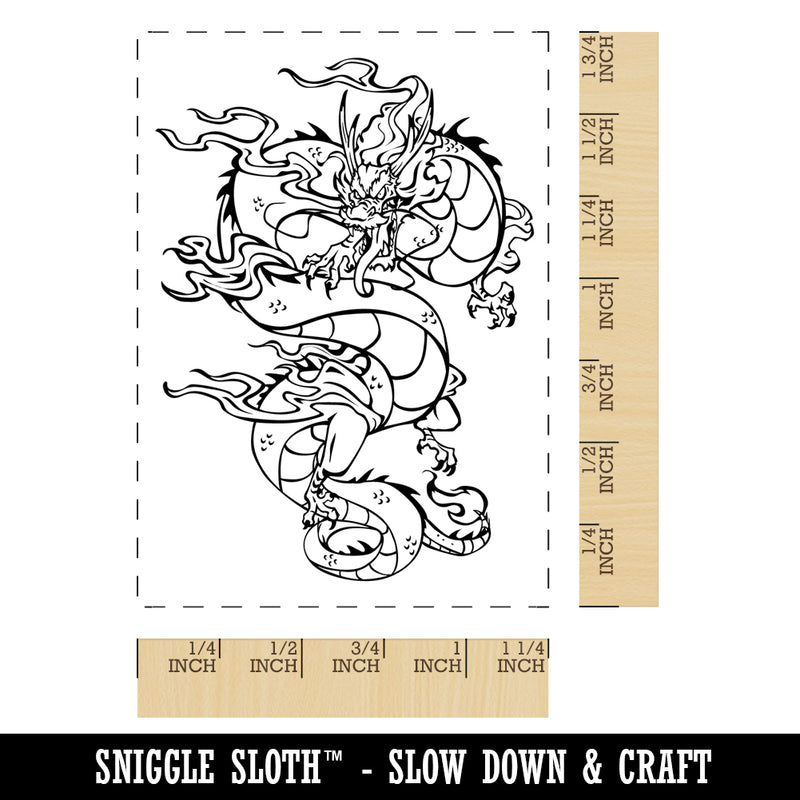 Chinese Japanese Dragon Clouds Serpent Rectangle Rubber Stamp for Stamping Crafting