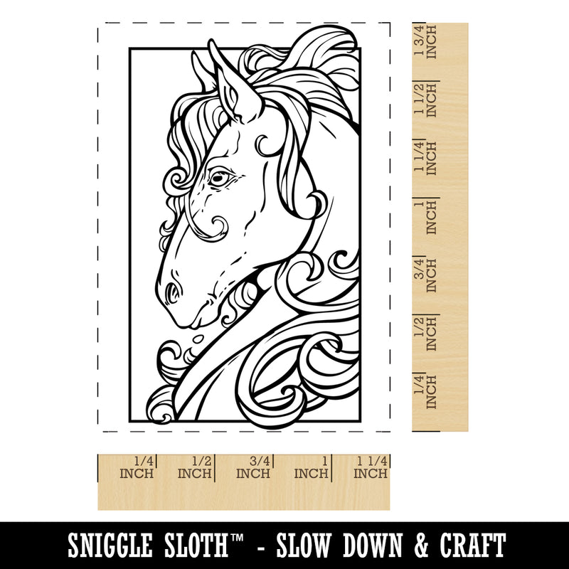 Elegant Horse Portrait Rectangle Rubber Stamp for Stamping Crafting