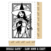 Elegant Witch with Black Cat Halloween Rectangle Rubber Stamp for Stamping Crafting