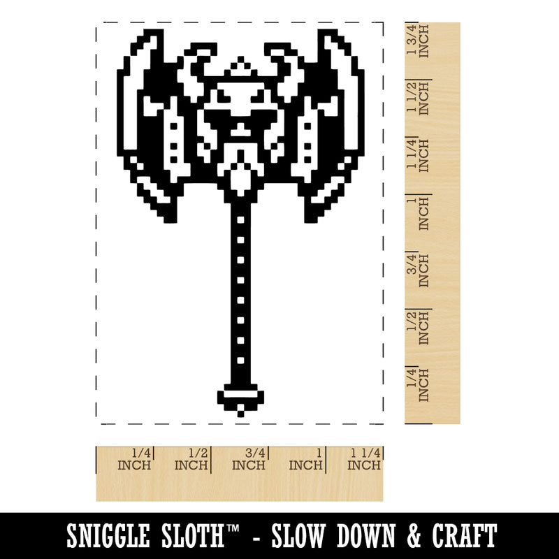 Pixel Dwarven Battle Axe RPG Weapon Rectangle Rubber Stamp for Stamping Crafting