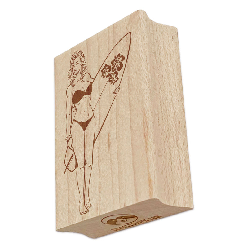 Surfer Woman Beach Surf Board Rectangle Rubber Stamp for Stamping Crafting