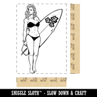 Surfer Woman Beach Surf Board Rectangle Rubber Stamp for Stamping Crafting