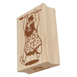 Wild Caveman Neanderthal Running with Spear Rectangle Rubber Stamp for Stamping Crafting