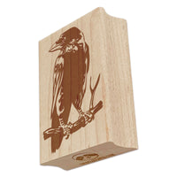 Wise Black Raven Crow Perched on Branch Rectangle Rubber Stamp for Stamping Crafting