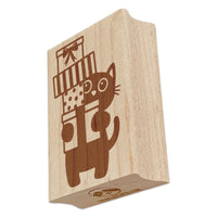 Cat Holding Stack of Presents Birthday Christmas Rectangle Rubber Stamp for Stamping Crafting