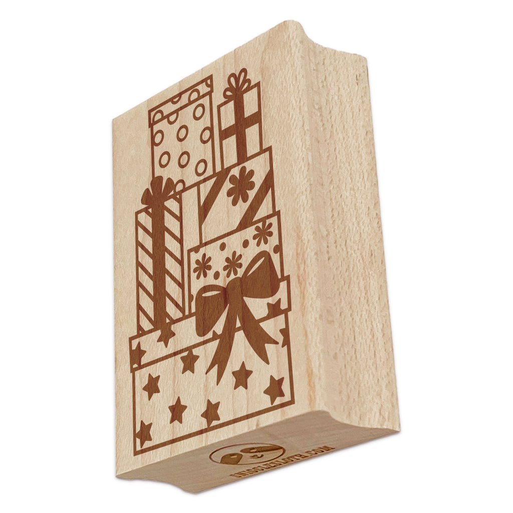 Stack of Presents Christmas Birthday Rectangle Rubber Stamp for Stamping Crafting