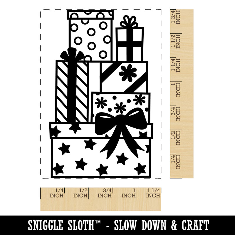 Stack of Presents Christmas Birthday Rectangle Rubber Stamp for Stamping Crafting