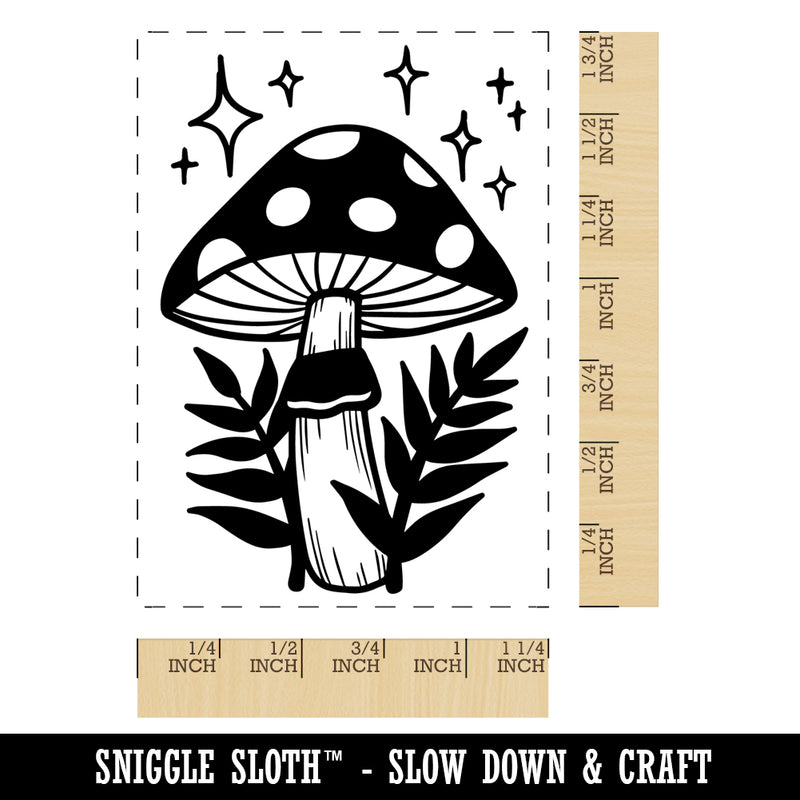 Magical Toadstool Mushroom Ferns Rectangle Rubber Stamp for Stamping Crafting
