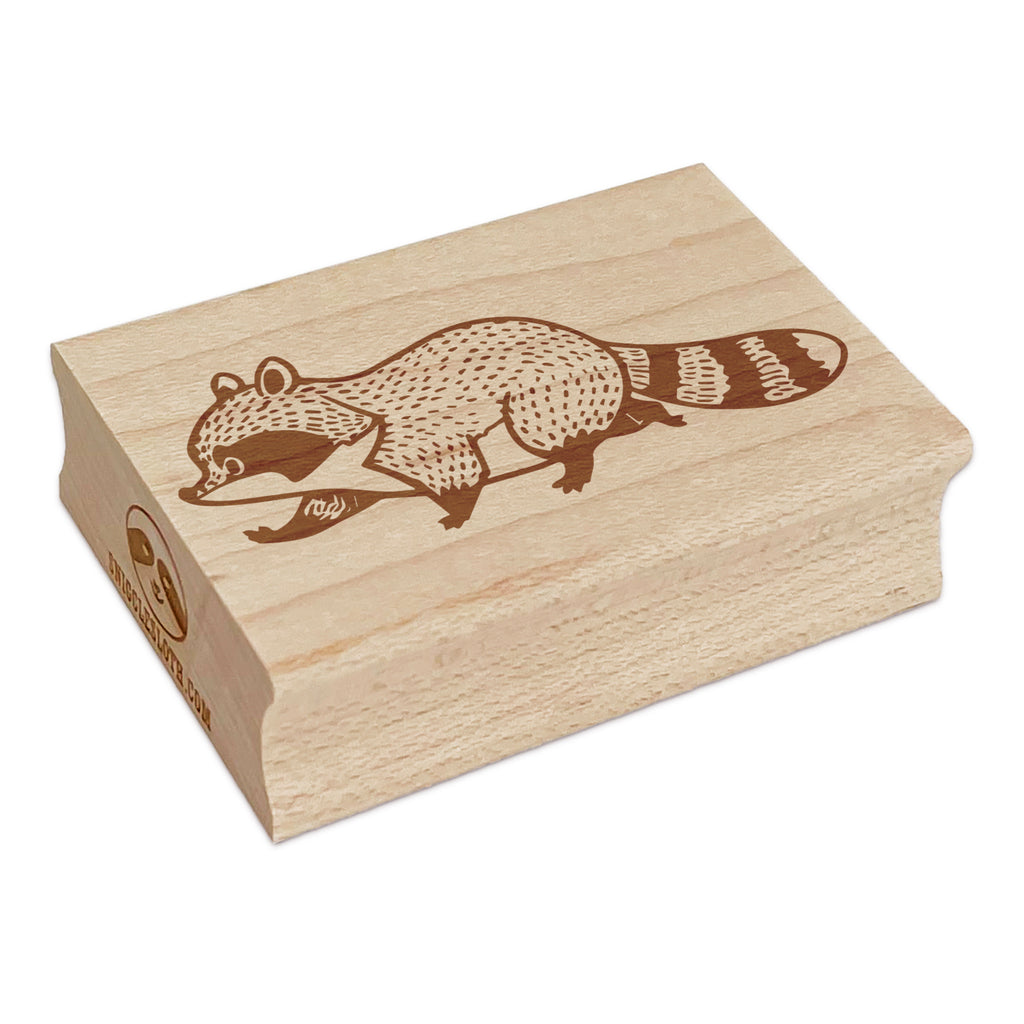Cute Chubby Raccoon Walking Rectangle Rubber Stamp for Stamping Crafting
