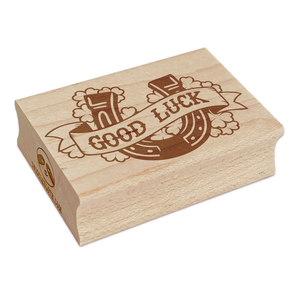 Good Luck Horseshoe with Clovers Rectangle Rubber Stamp for Stamping Crafting