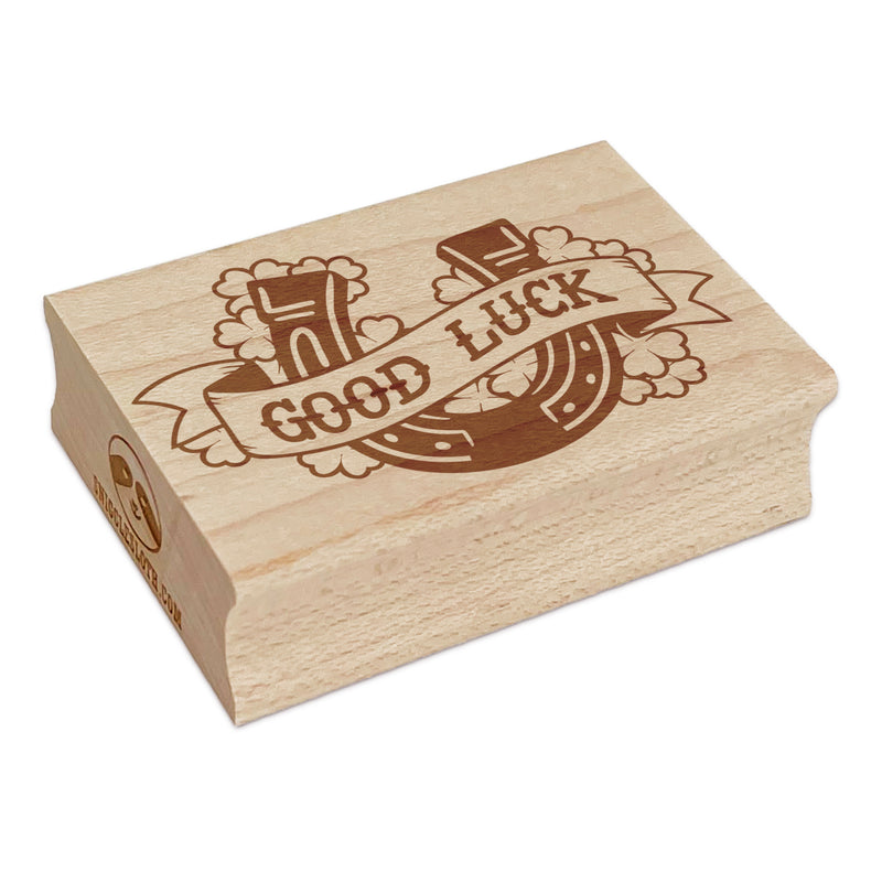 Good Luck Horseshoe with Clovers Rectangle Rubber Stamp for Stamping Crafting