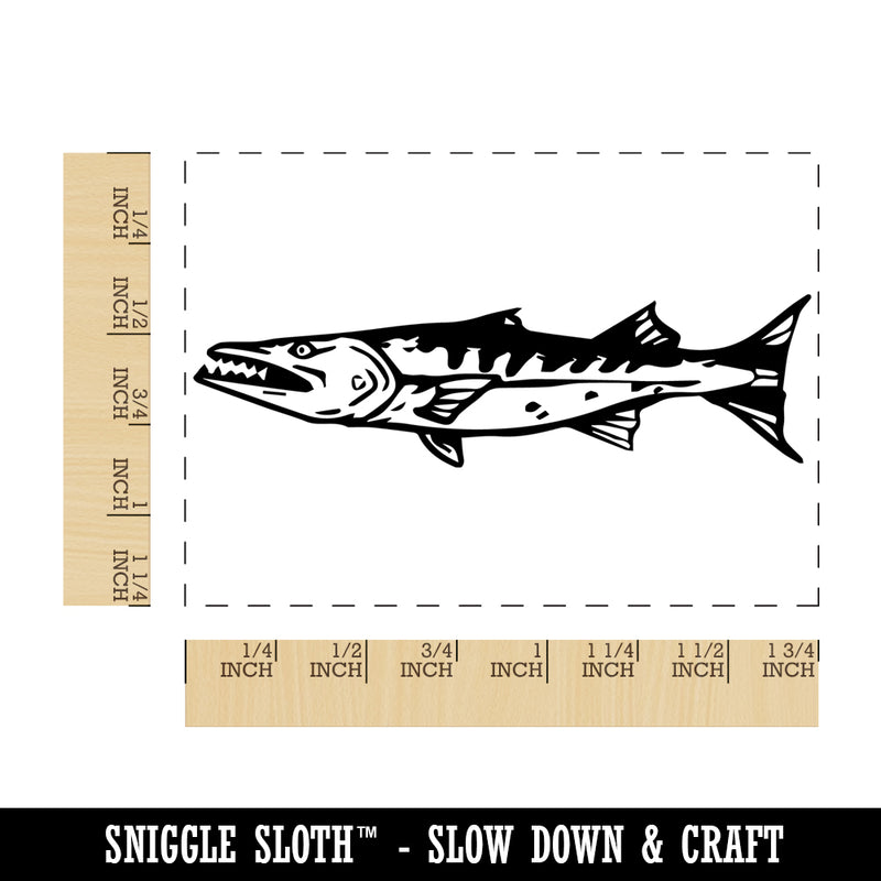 Great Barracuda Toothy Fish Rectangle Rubber Stamp for Stamping Crafting