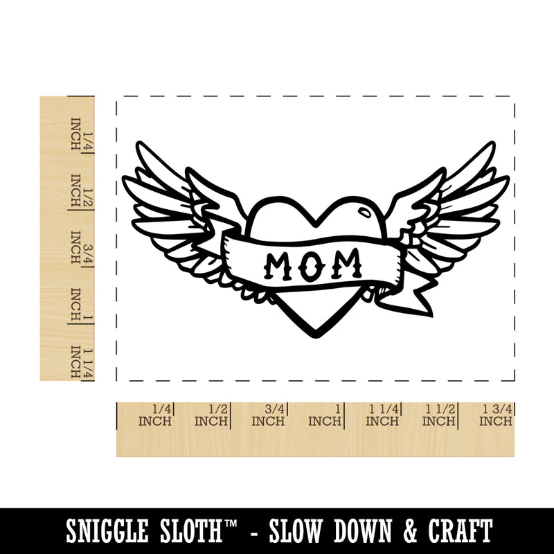 Mom Heart Tattoo with Wings Rectangle Rubber Stamp for Stamping Crafting