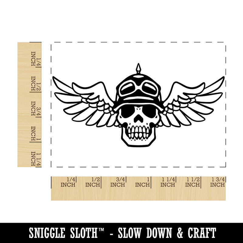 Motorcycle Biker Skull Helmet Wings Rectangle Rubber Stamp for Stamping Crafting