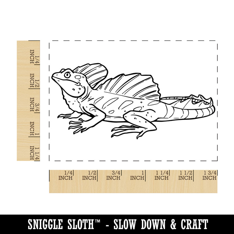 Plumed Green Basilisk Lizard Rectangle Rubber Stamp for Stamping Crafting