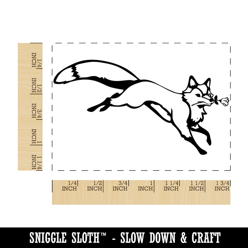 Romantic Leaping Fox with Flower in Mouth Rectangle Rubber Stamp for Stamping Crafting