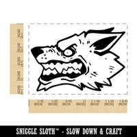 Snarling Angry Wolf Head Rectangle Rubber Stamp for Stamping Crafting