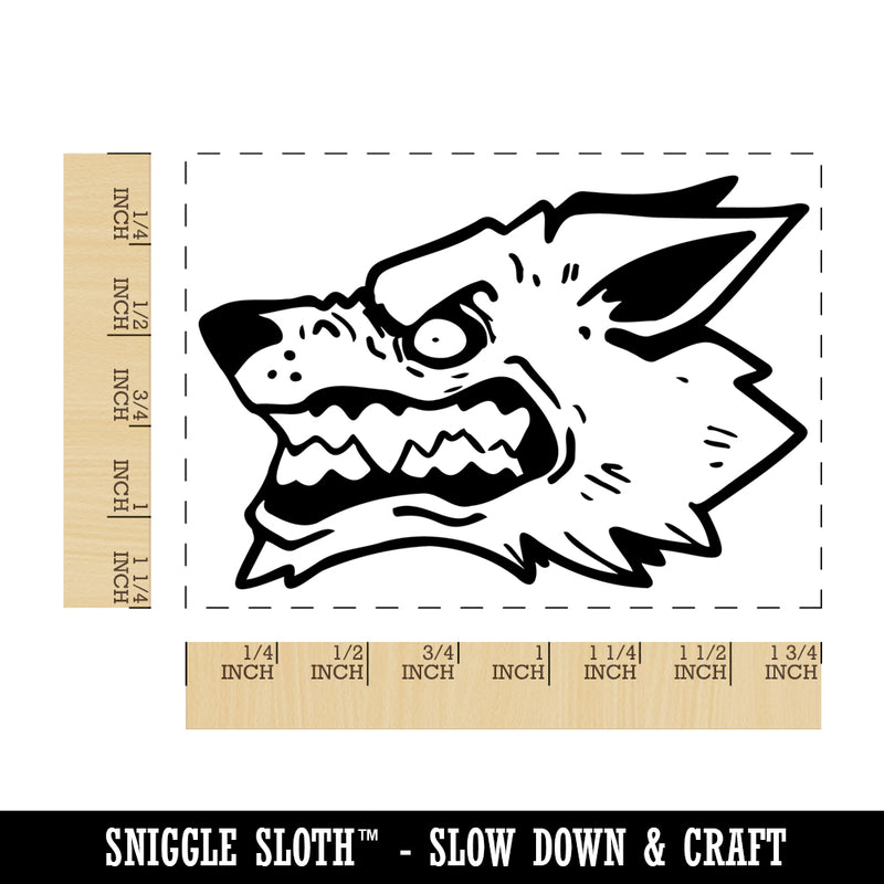 Snarling Angry Wolf Head Rectangle Rubber Stamp for Stamping Crafting