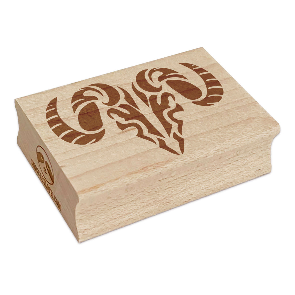 Tribal Ram Skull Rectangle Rubber Stamp for Stamping Crafting