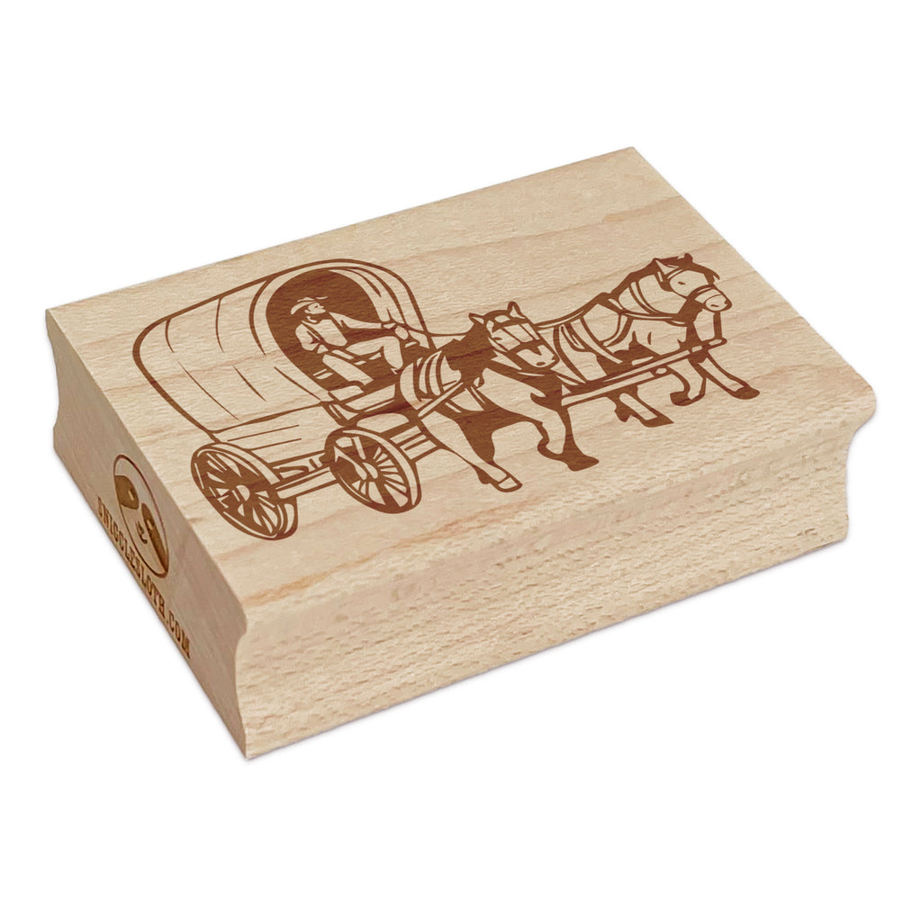 Western Wagon Cowboy Horses Oregon Trail Rectangle Rubber Stamp for Stamping Crafting