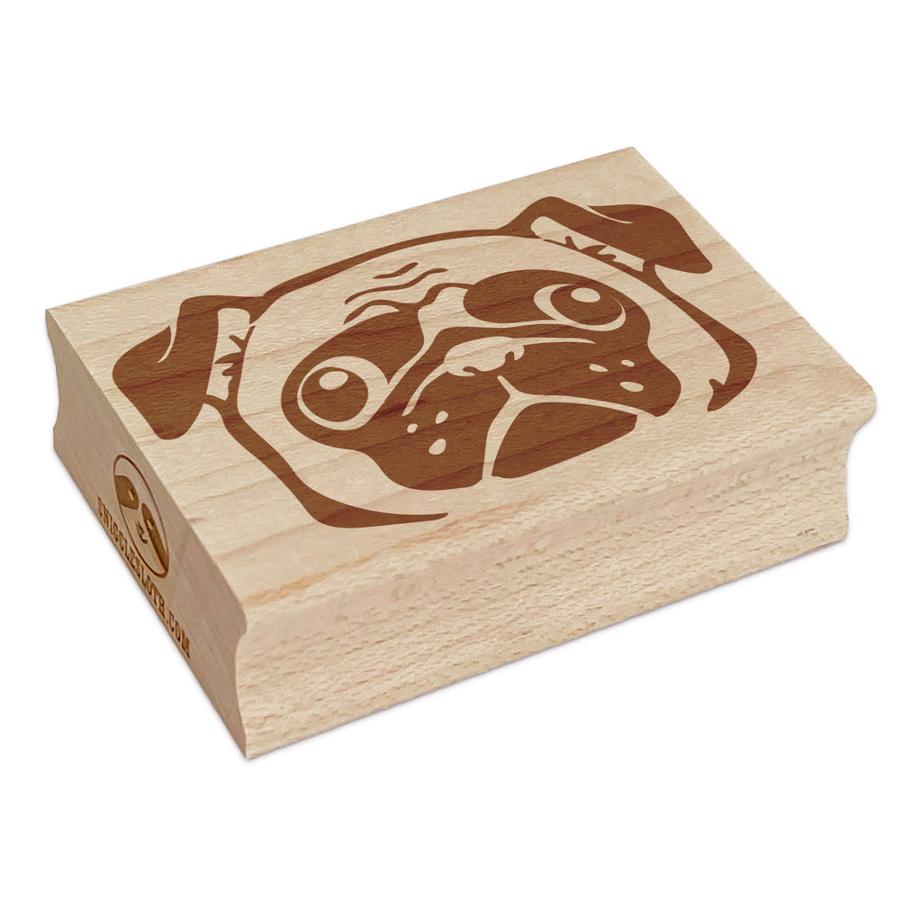 Wide Eyed Pug Dog Face Rectangle Rubber Stamp for Stamping Crafting