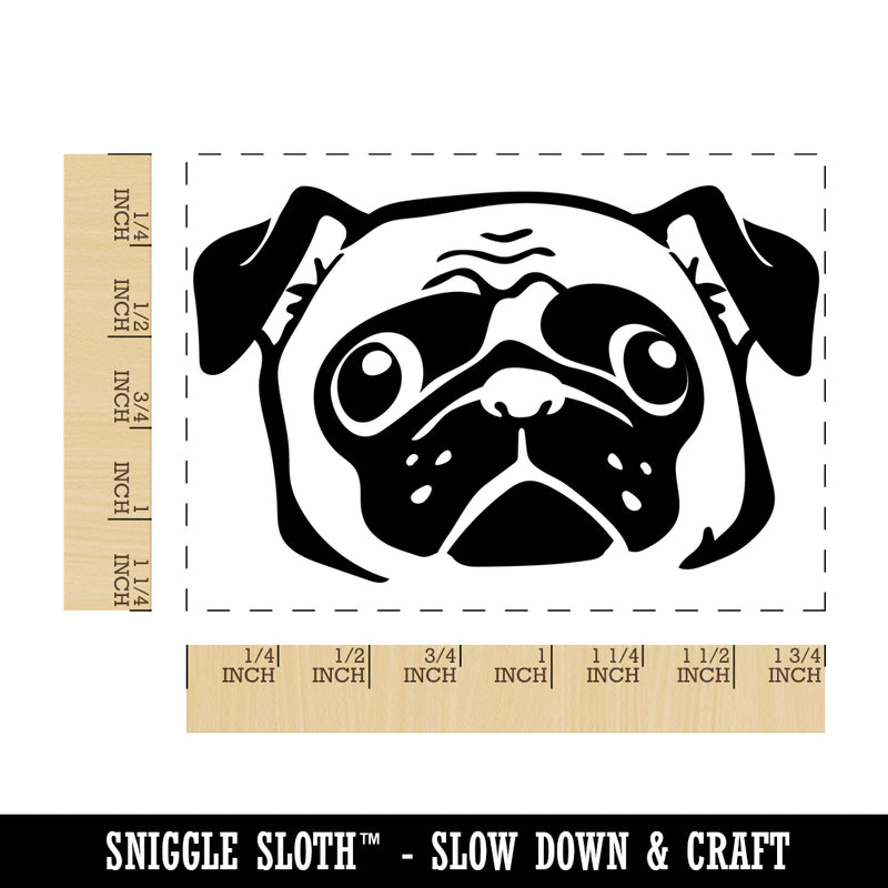 Wide Eyed Pug Dog Face Rectangle Rubber Stamp for Stamping Crafting