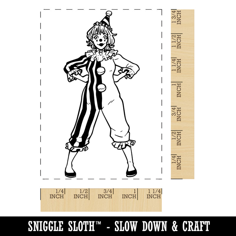 Adorable Clown Girl Rectangle Rubber Stamp for Stamping Crafting