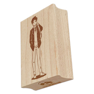 Anime School Boy Student Rectangle Rubber Stamp for Stamping Crafting