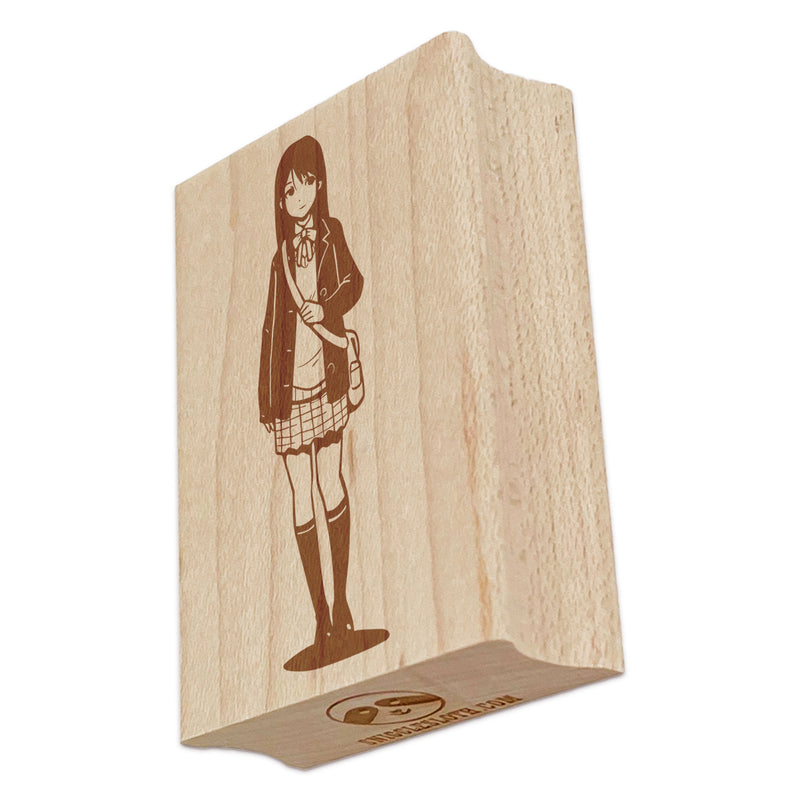 Anime School Girl Student Rectangle Rubber Stamp for Stamping Crafting