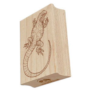 Bearded Dragon Lizard Looking Back Rectangle Rubber Stamp for Stamping Crafting