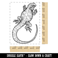 Bearded Dragon Lizard Looking Back Rectangle Rubber Stamp for Stamping Crafting